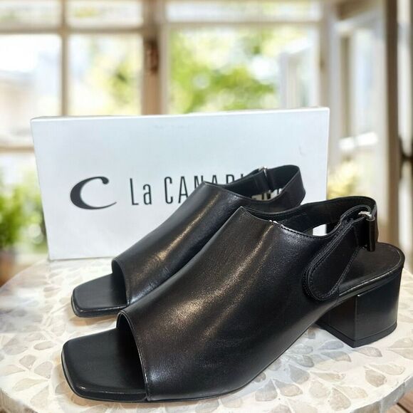 La Canadienne $475 Ricco Leather Slingback Block Heel Sandals Women's - Picture 1 of 14